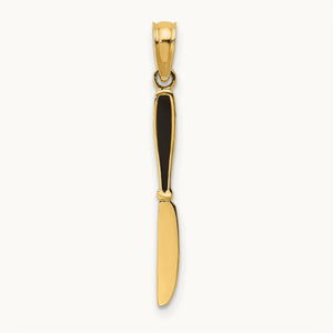 W/ Black Enamel 3-D Table Knife Charm, 14K