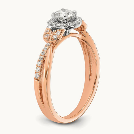 And Rose Halo Round Engagement Ring, 0.50 ct tw