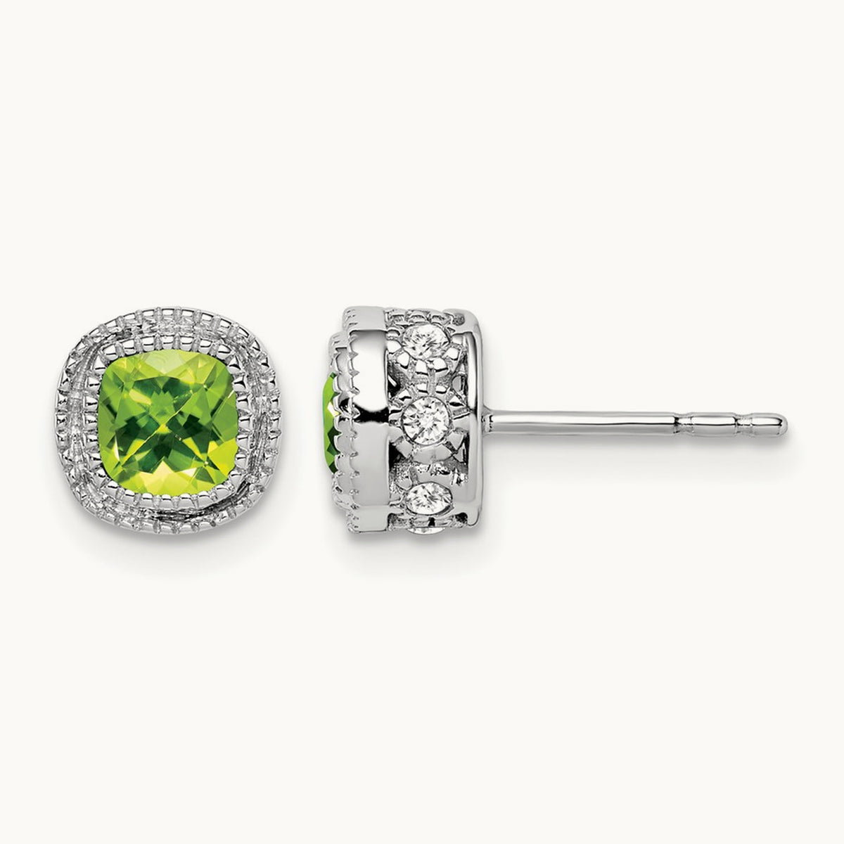 Cushion Peridot and Diamond Earrings — photo set