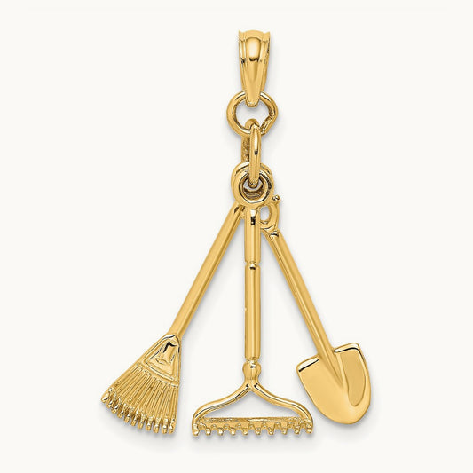 3-D Moveable Garden Tool Collection Charm, 14K