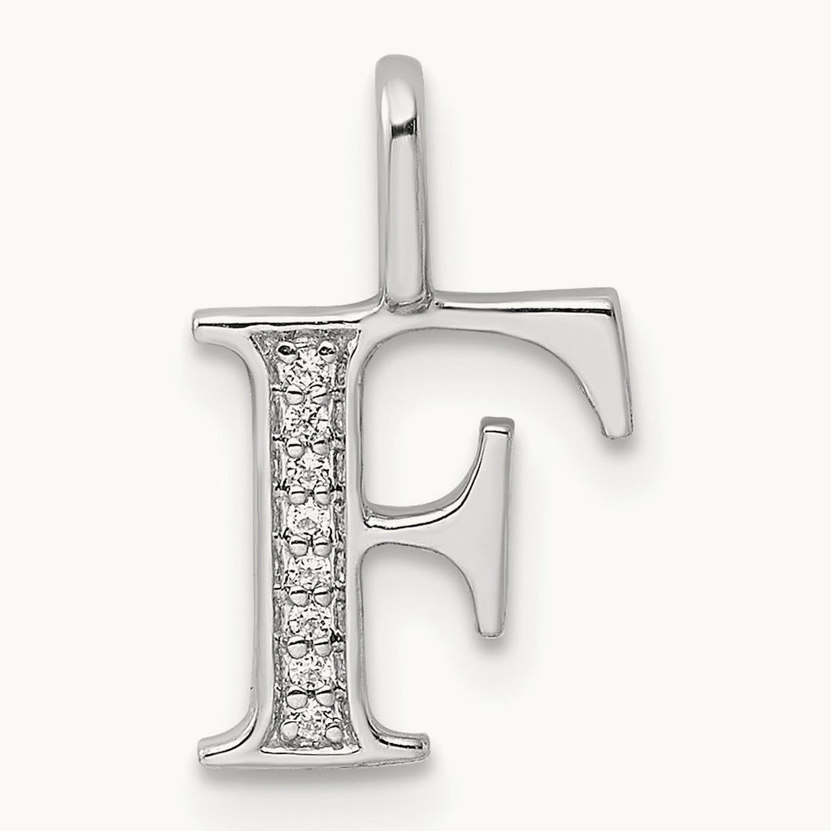 Diamond Letter F Initial Pendant, 14K White Gold