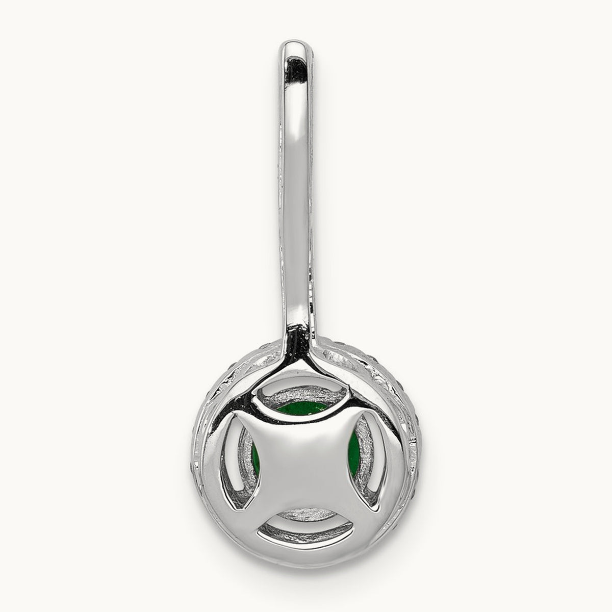 Diamond and Emerald Halo Pendant, 14K White Gold