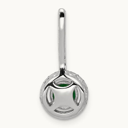 Diamond and Emerald Halo Pendant, 14K White Gold