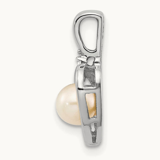 Freshwater Cultured Pearl and Diamond Heart Pendant — 14K White Gold
