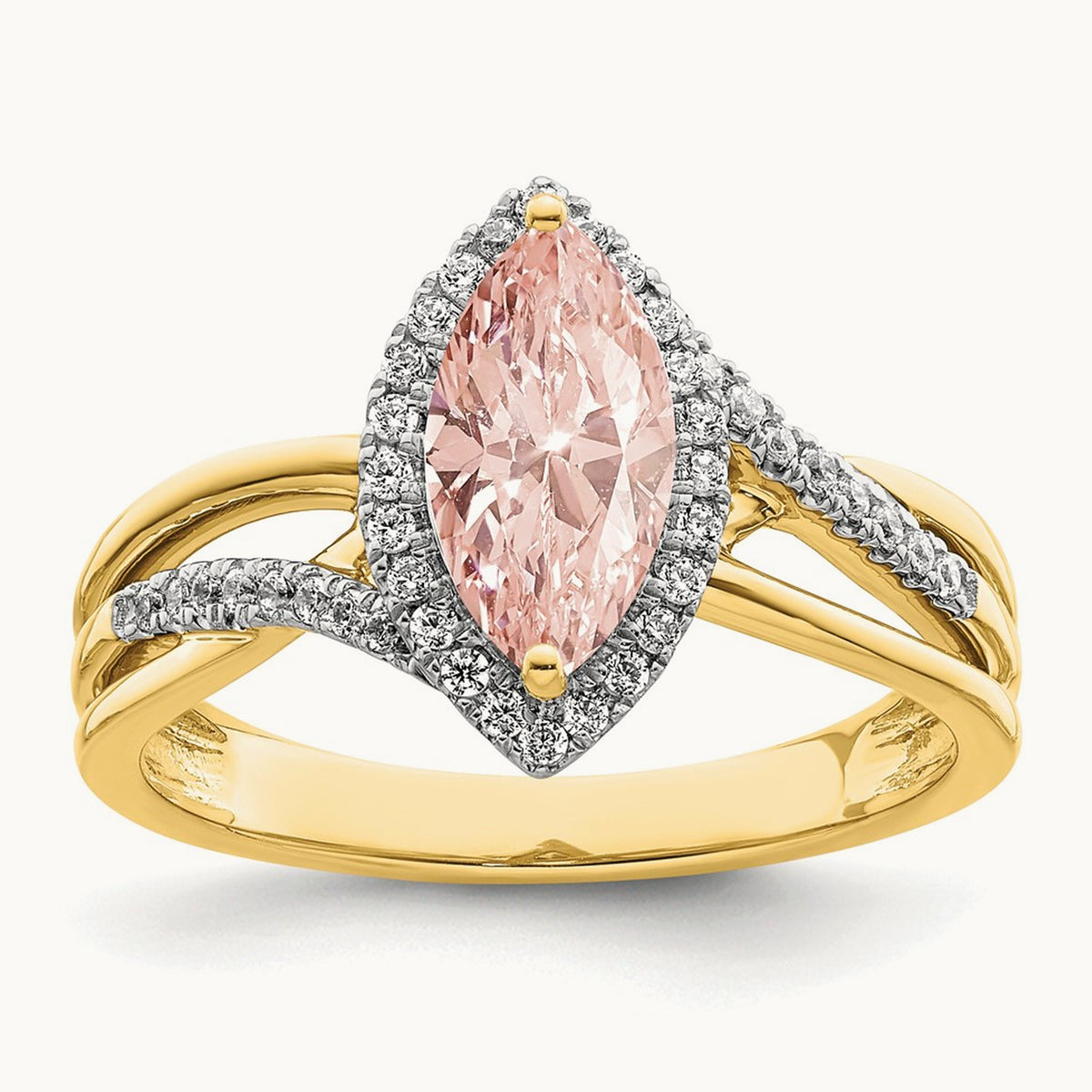 Complete Diamond/Morganite Marquise Engagement Ring, 14K Yellow Gold