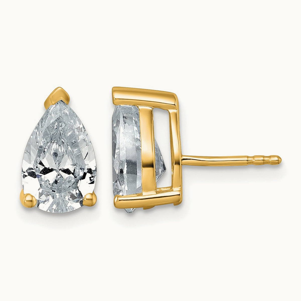 Pear 3 Prong Stud Earrings, 0.50-6.00 ct tw Lab-Grown Diamond — 4 ct, 14K Yellow Gold