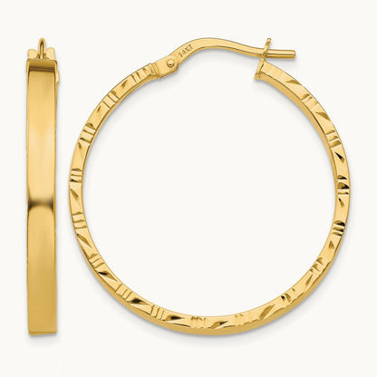 Diamond Cut Edge Large Polished Hoop Earrings — 14K Yellow Gold