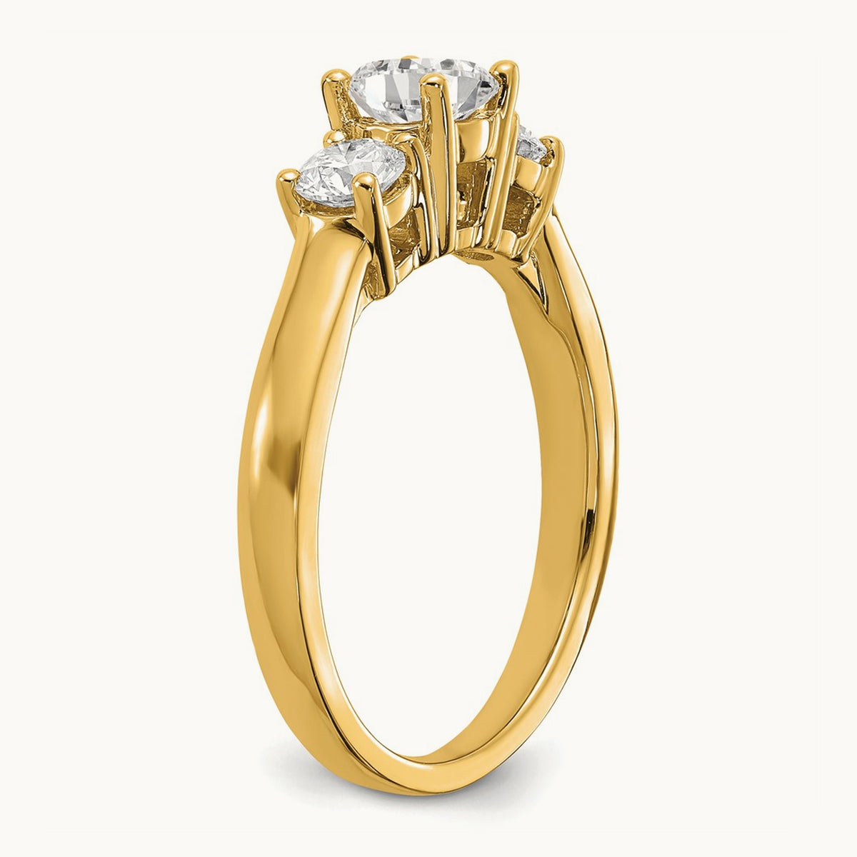 Round Prong-Set 3 Stone Engagement Ring — 14K Yellow Gold, 1 ct, 7