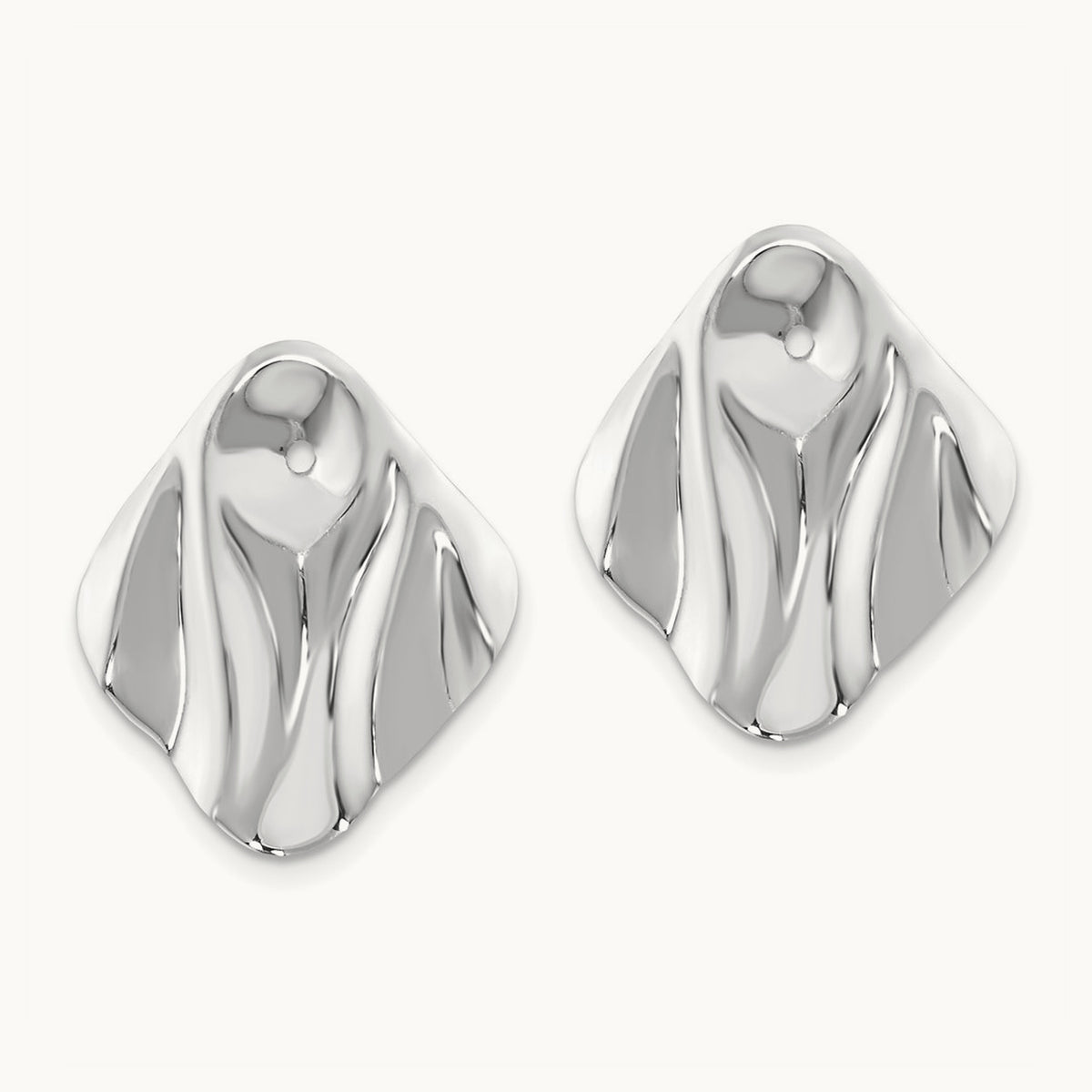 Polished Hammered Square Earring Jackets, 14K White Gold