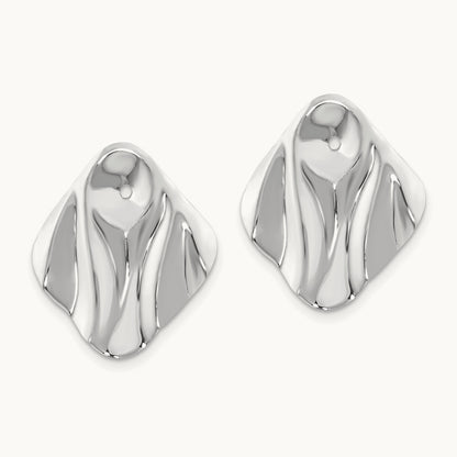Polished Hammered Square Earring Jackets, 14K White Gold