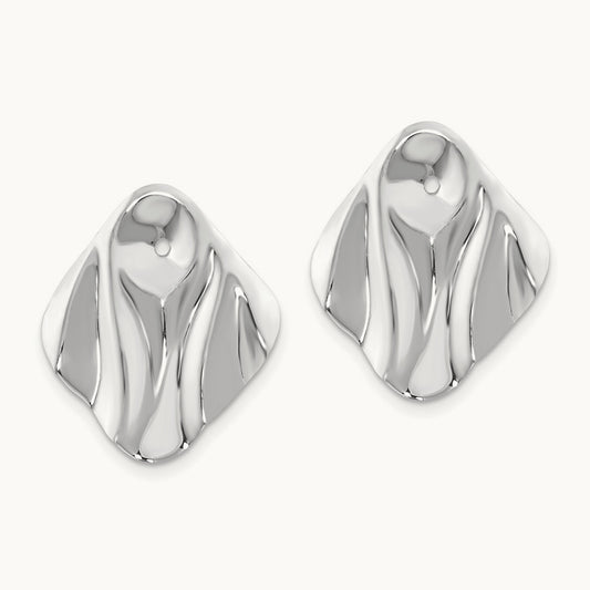 Polished Hammered Square Earring Jackets, 14K White Gold