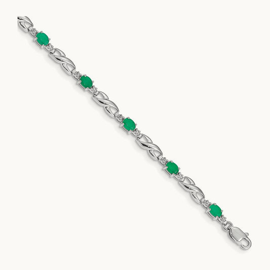 Diamond and Emerald Bracelet, 14K White Gold