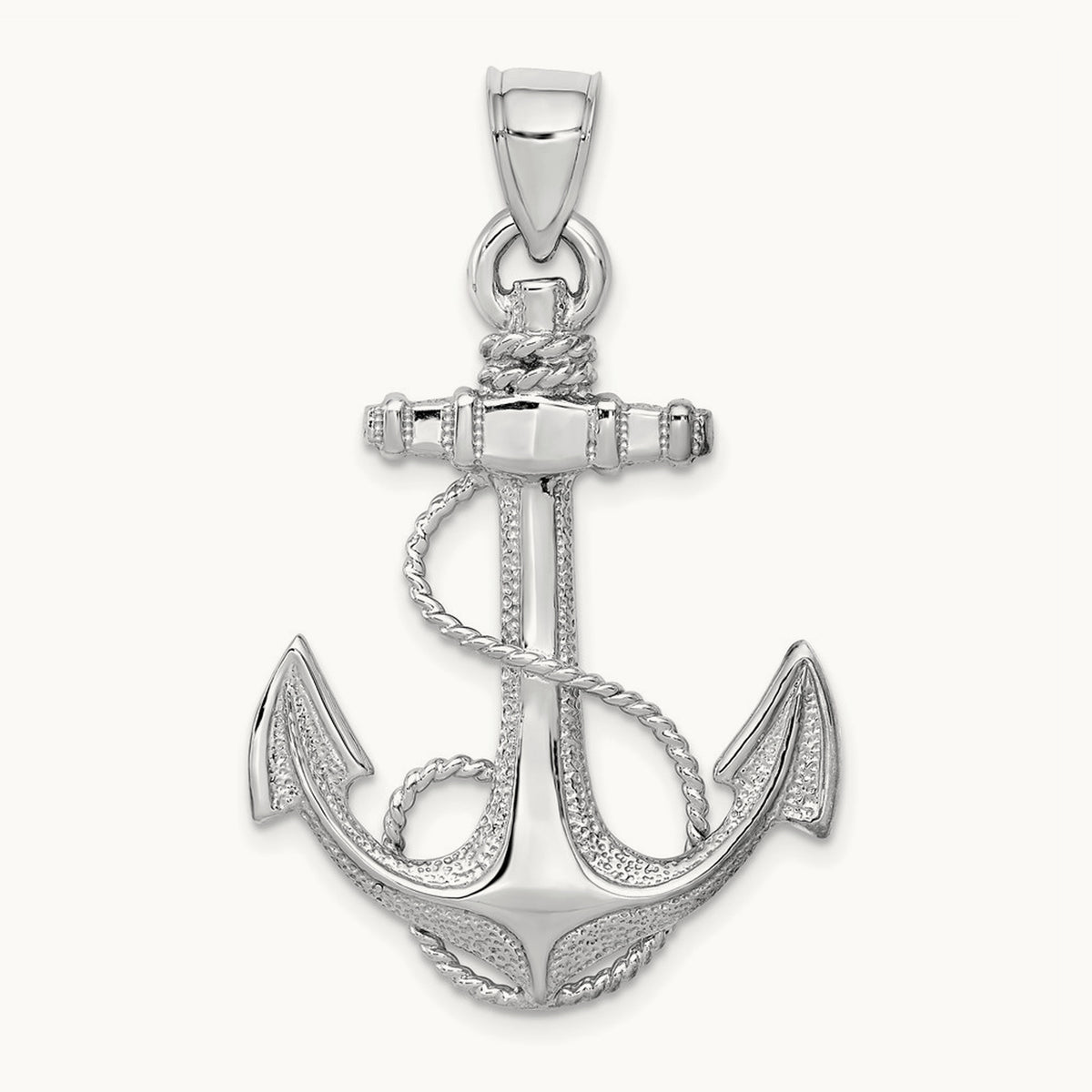 2-D Anchor with Rope Pendant in 14K White Gold