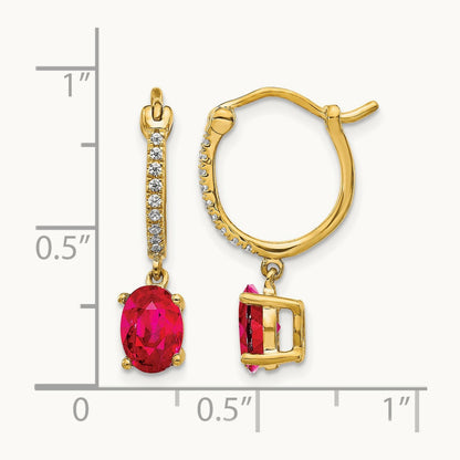 1/10ct Diamond and Ruby Dangle Hoop Earrings, 14K
