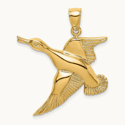 Textured Flying Duck Charm, 14K