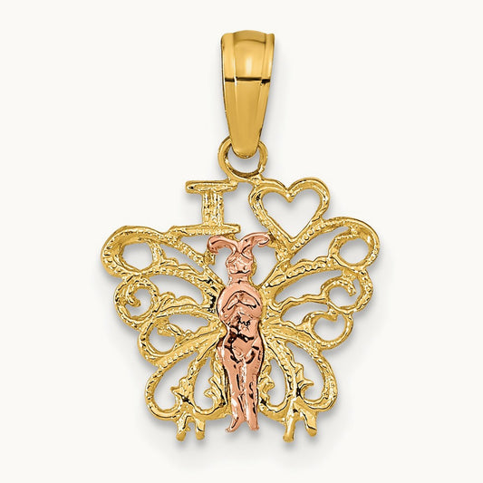 I HEART Butterfly Pendant, 14K Two-tone