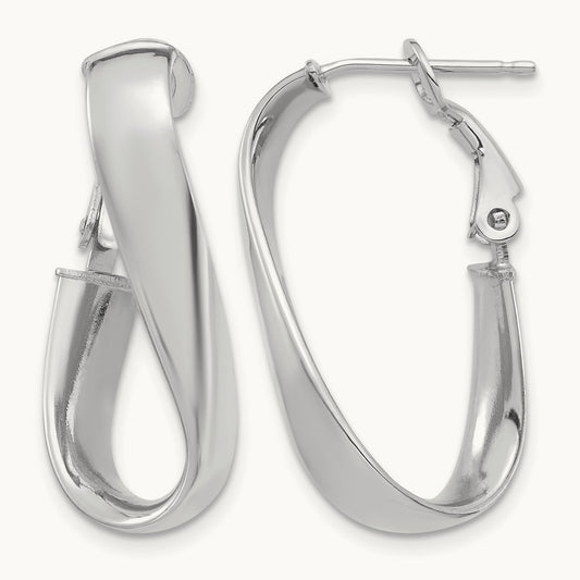 Polished Twisted Oval Omega Back Hoop Earrings, 5mm, 14K White Gold