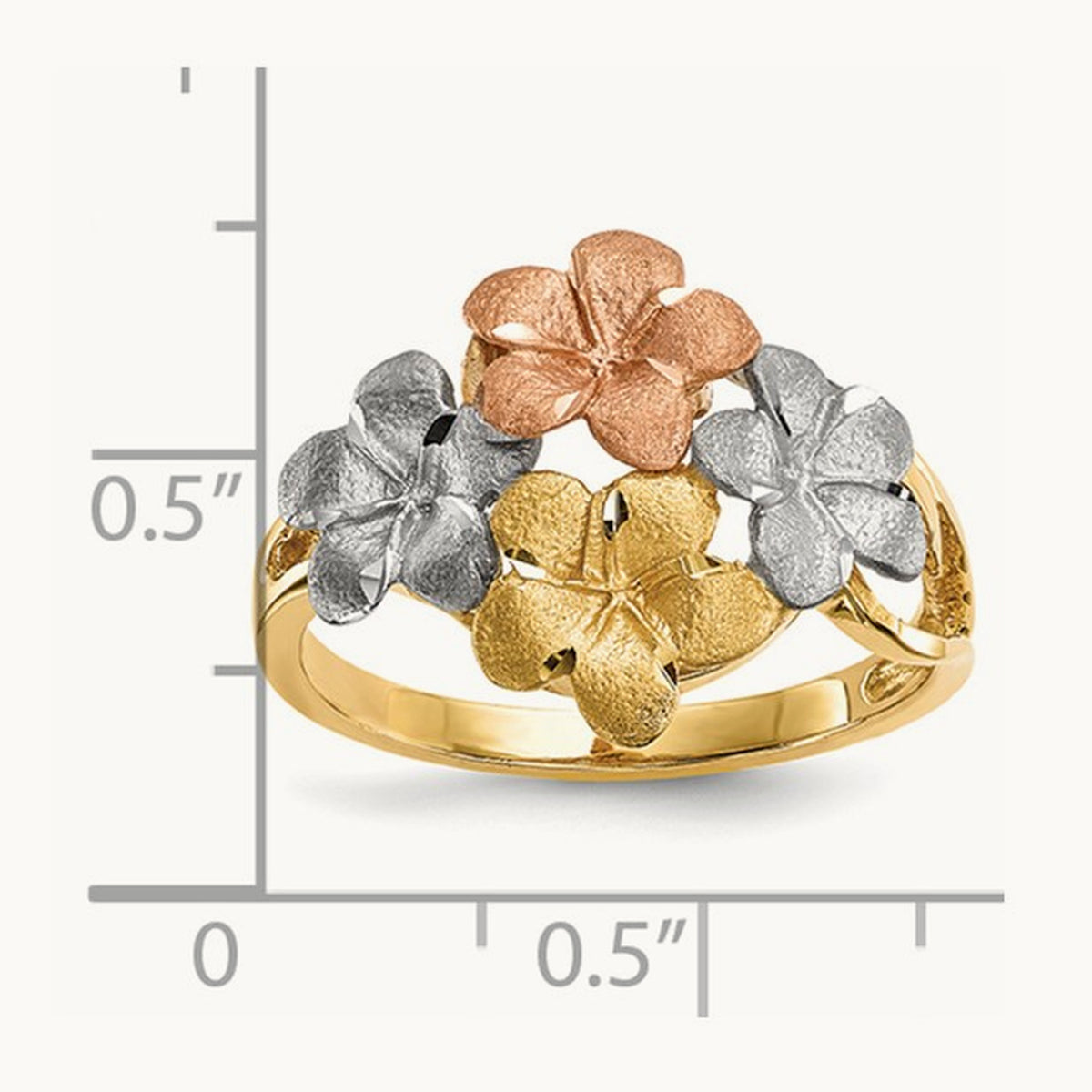 w/White Rhodium Polished & Satin D/C 4-Plumeria Ring, 14K Two-tone