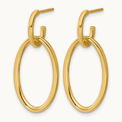 Polished Fancy Oval Link Post Dangle Earrings, 14K — Leslie's