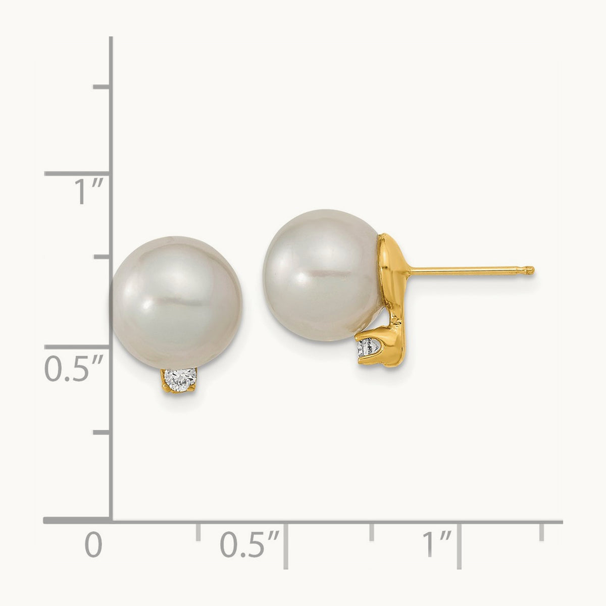 9- White Saltwater Cultured South Sea Pearl .10ct Dia Earrings, 10mm, 14K