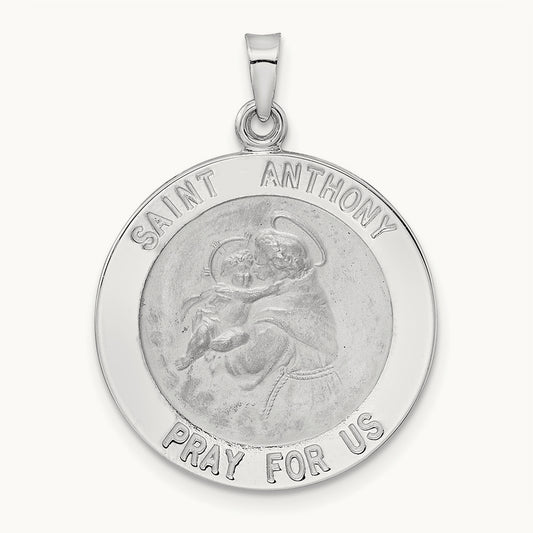 Polished St Anthony Solid Medal Pendant, 14K White Gold