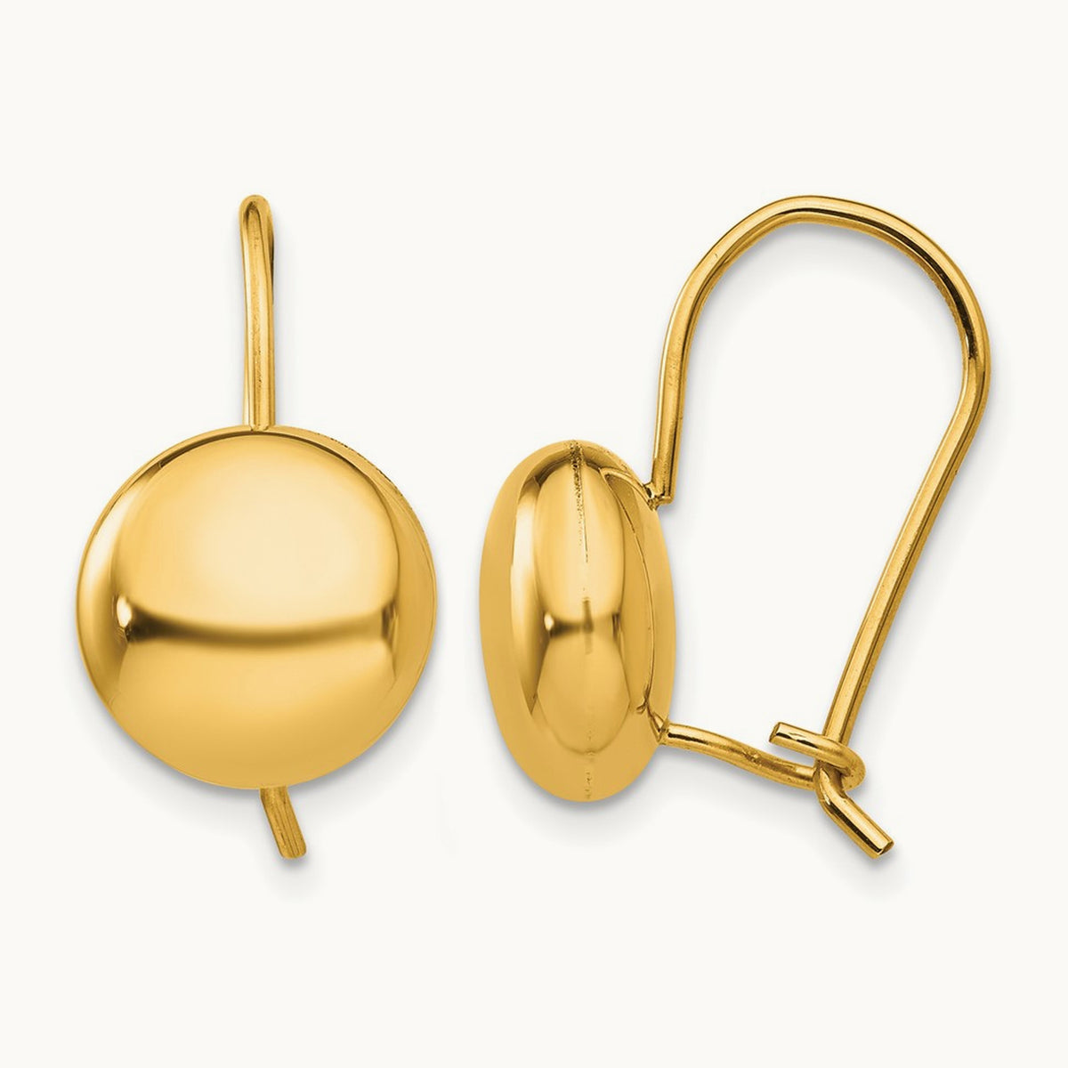 Polished Button Kidney Wire Earrings — 14K Yellow Gold, 10.5mm