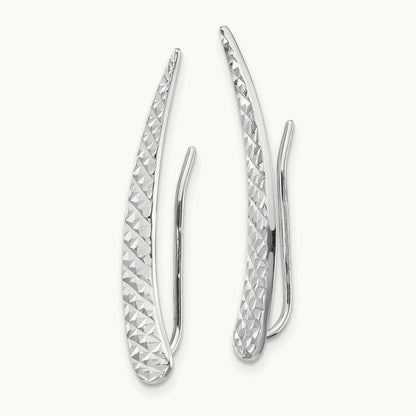 Polished and Textured Ear Climber Earrings, 14K White Gold