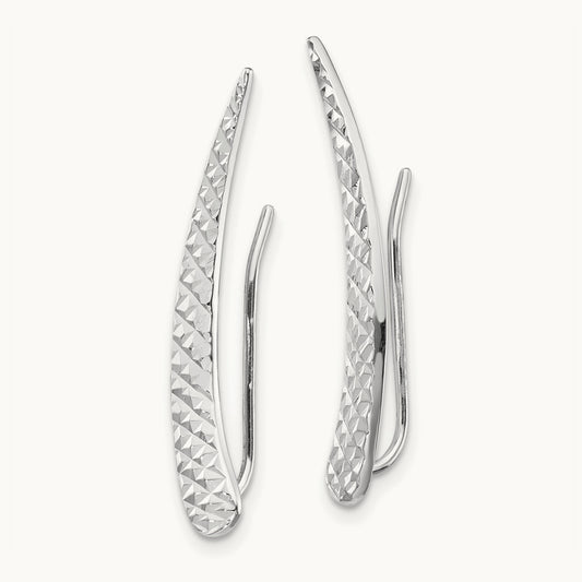 Polished and Textured Ear Climber Earrings, 14K White Gold