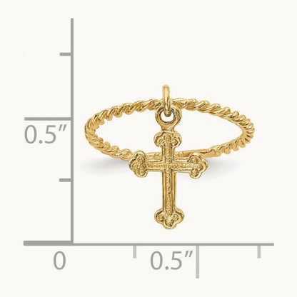 Cross Dangle Twisted Band Child's Ring, 14K