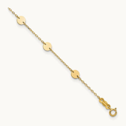 Polished Disc 9in Plus 1in extension Anklet — 14K Yellow Gold