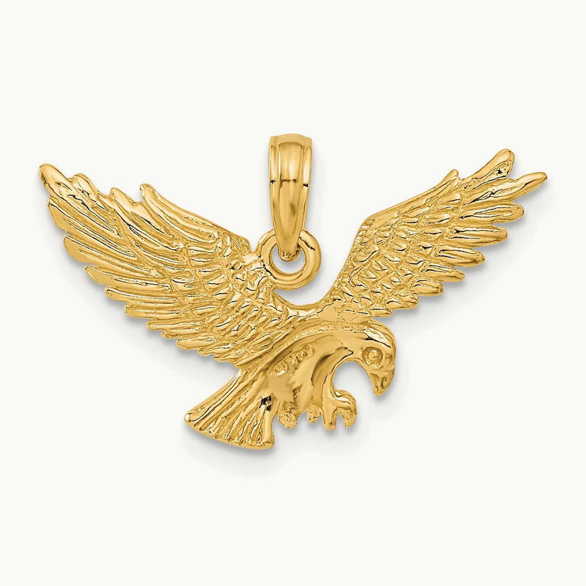 Solid Polished Eagle Landing Pendant — 14K Yellow Gold