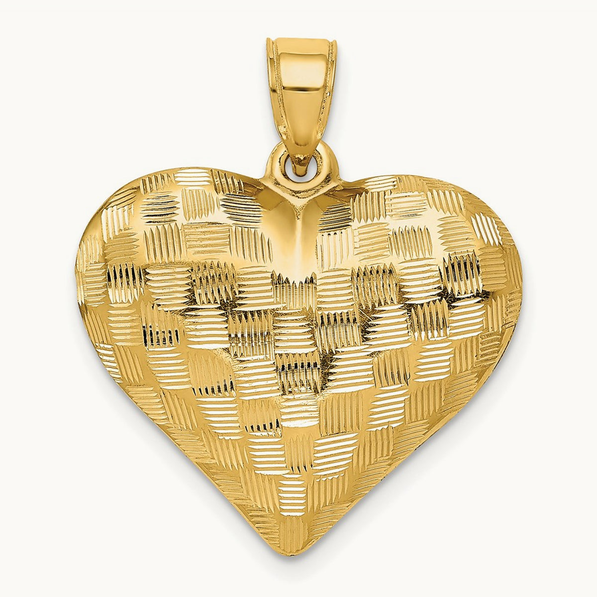 Polished Basket Weave Pattern 3-D Heart Pendant — 26mm