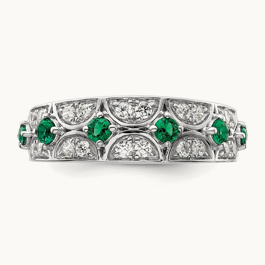 Created Emerald Ring, 0.50 ct tw Lab-Grown Diamond