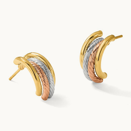w/Rhod/Rose Gold-plat Polished/Twisted J-Hoop Post Earrings, 14K — Leslie's