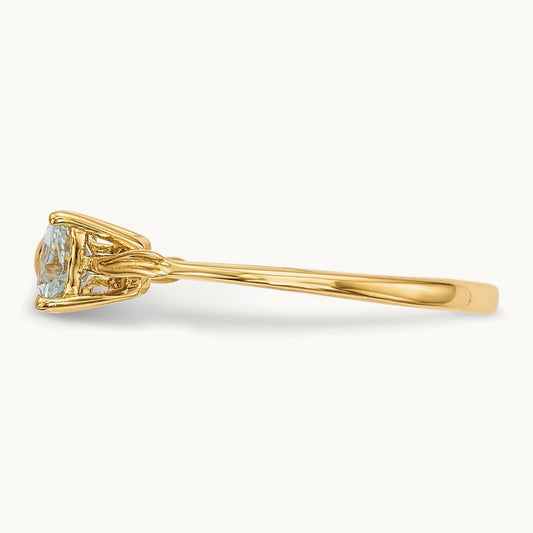 Polished Aquamarine Bow Ring, 14K Gold