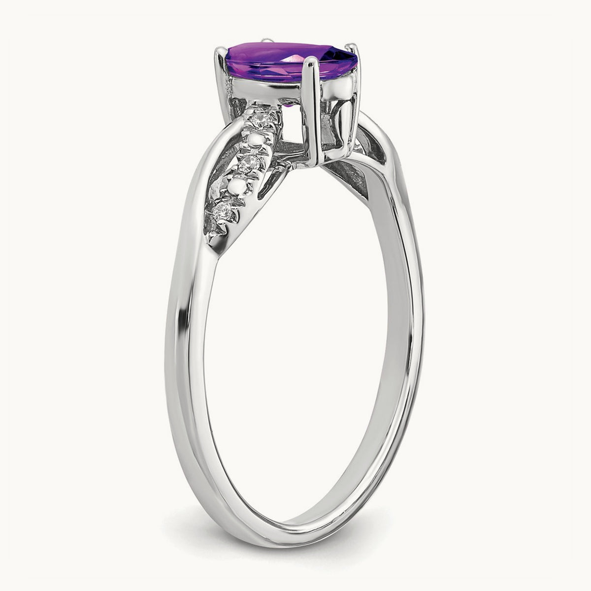 Oval Amethyst and Diamond Ring, 14K White Gold