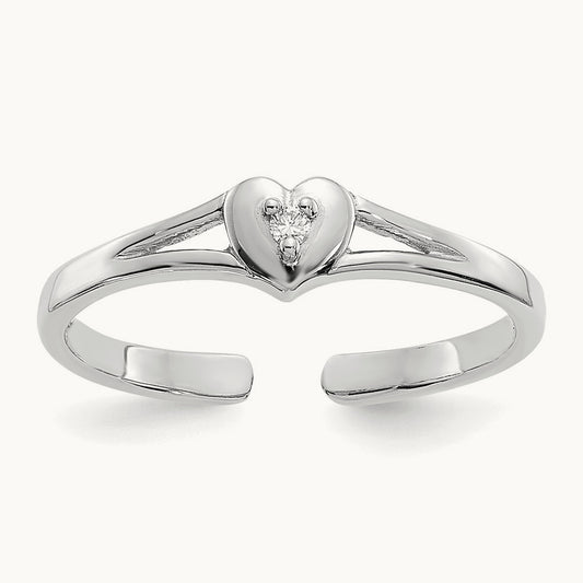 Diamond Heart Toe Ring — 14K White Gold