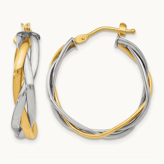 Braided Hoop Earrings, 14K with Rhodium — Leslie's