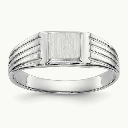 5.25x5. Childs Open Back Signet Ring, 0mm, 14K White Gold