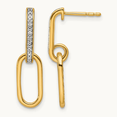 Polished Diamond Paper Clip Link Fashion Dangle Post Earrings, 14K