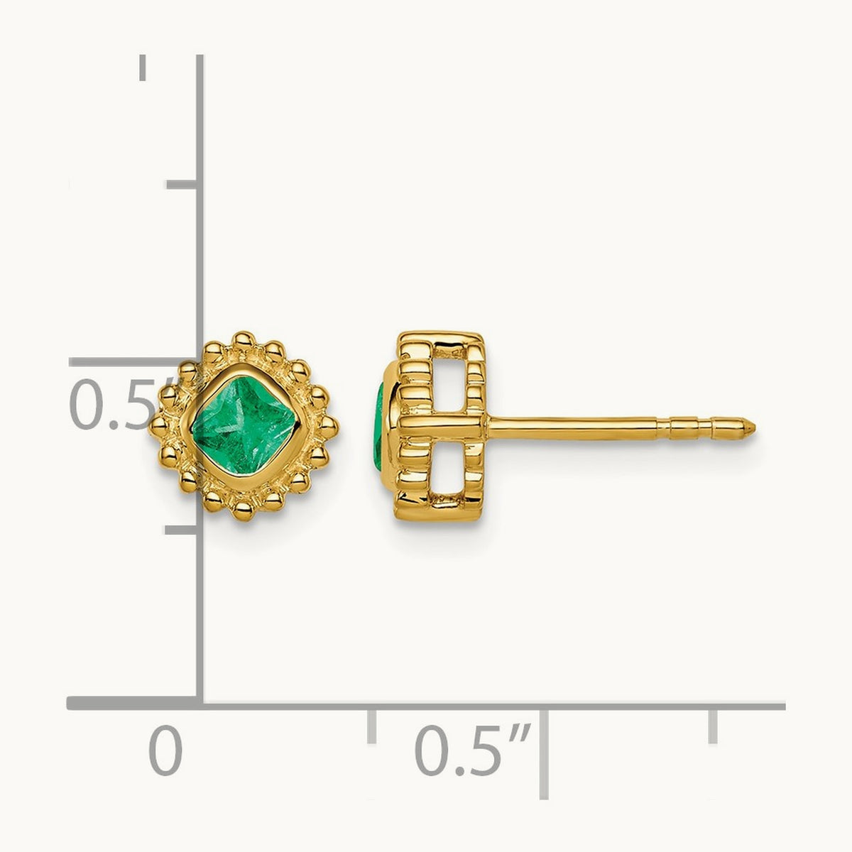 Cushion Emerald Earrings, 14K