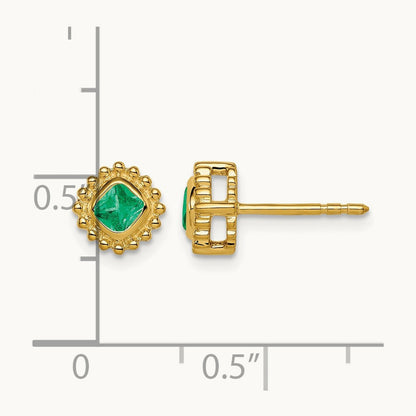 Cushion Emerald Earrings, 14K