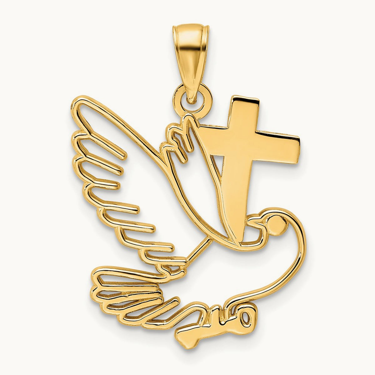 Polished Dove and Cross Pendant, 14K