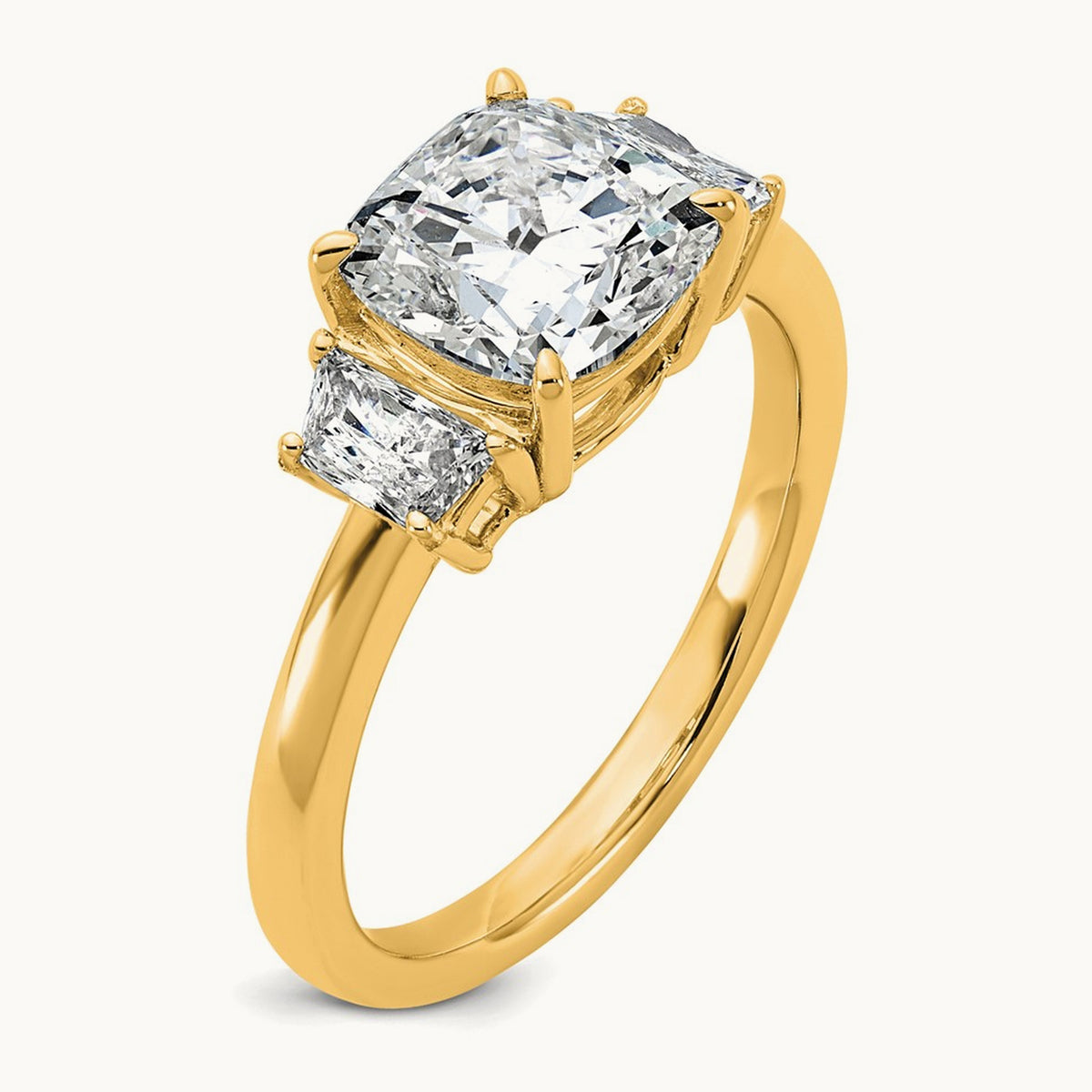 Cushion & 1/2 Moon Engagement Ring — 14K Yellow Gold, 2 1/2 ct, 7