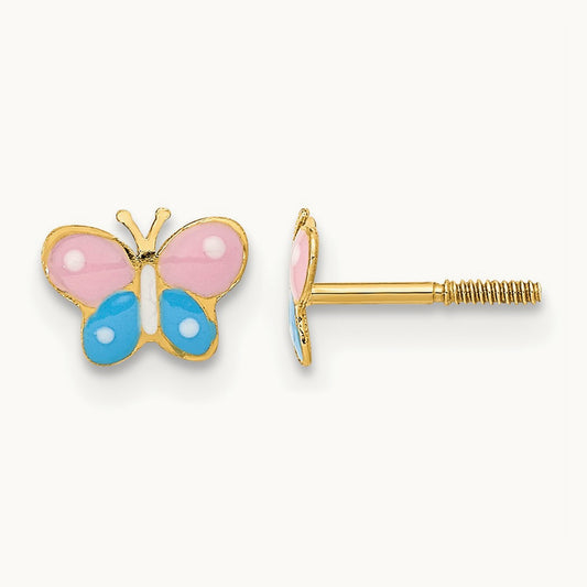 Madi K Polished Enameled Butterfly Screwback Post Earrings, 14K