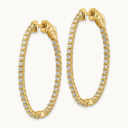 Diamond Oval Hoop w/Safety Clasp Earrings, 14K