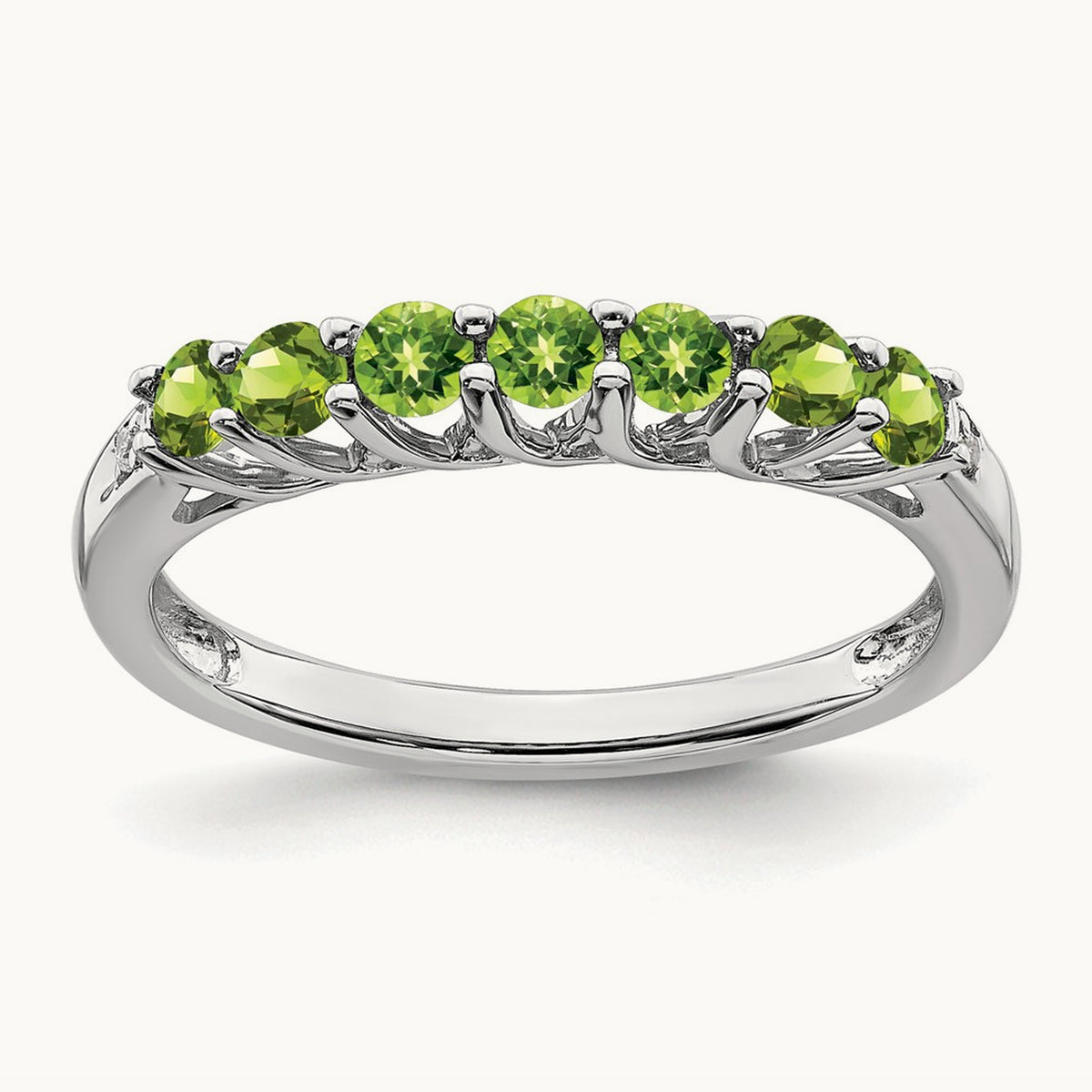 Peridot and Diamond 7-stone Ring — 14K White Gold