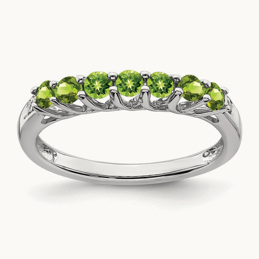 Peridot and Diamond 7-stone Ring — 14K White Gold