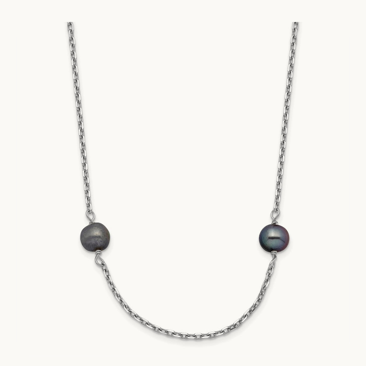 WG 4- Black Near Round Freshwater Cultured Pearl 8-station Necklace, 5mm, 14K