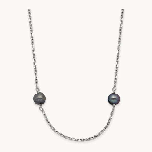 WG 4- Black Near Round Freshwater Cultured Pearl 8-station Necklace, 5mm, 14K